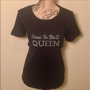 Women's Black Short Sleeve DTBAQ Rhinestone sz S